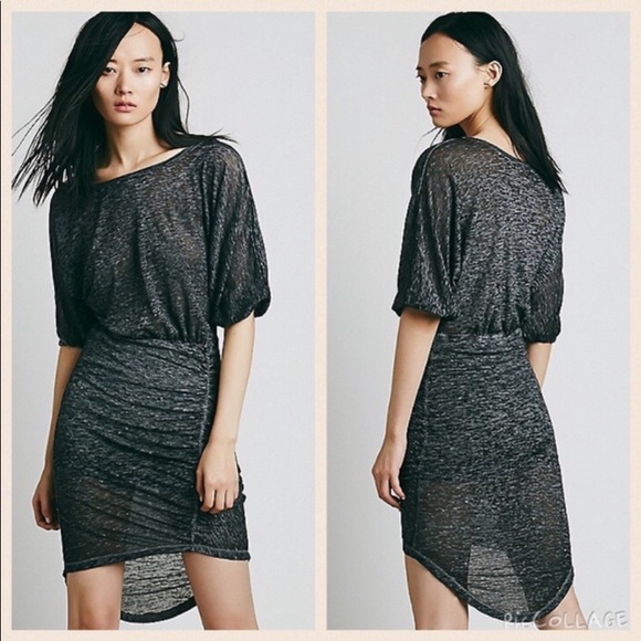 Free People Marled Dark Gray Ruched Mini Dress - Picture 4 of 8